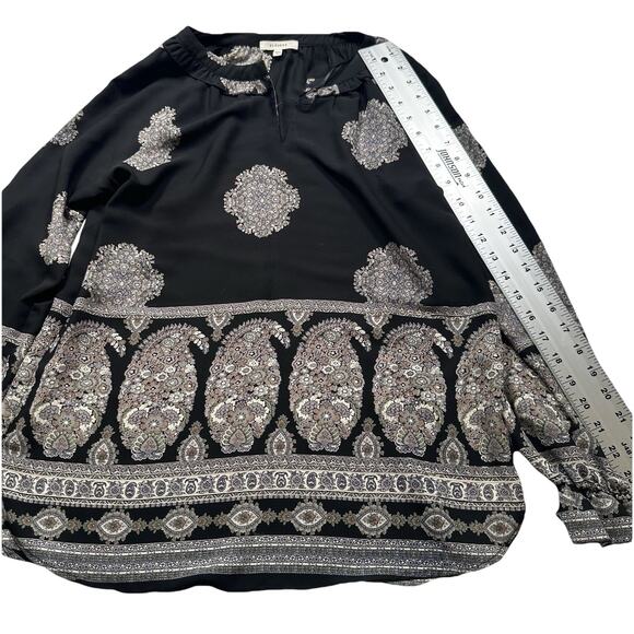 PLEIONE Women XS Flowy Blouse Top‎ Shirt Floral Pattern Cottagecore Black (273) - Picture 6 of 8